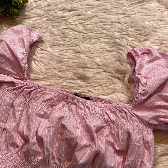 Zara Pink Poplin Striped Crop Top - Picture 7 of 8